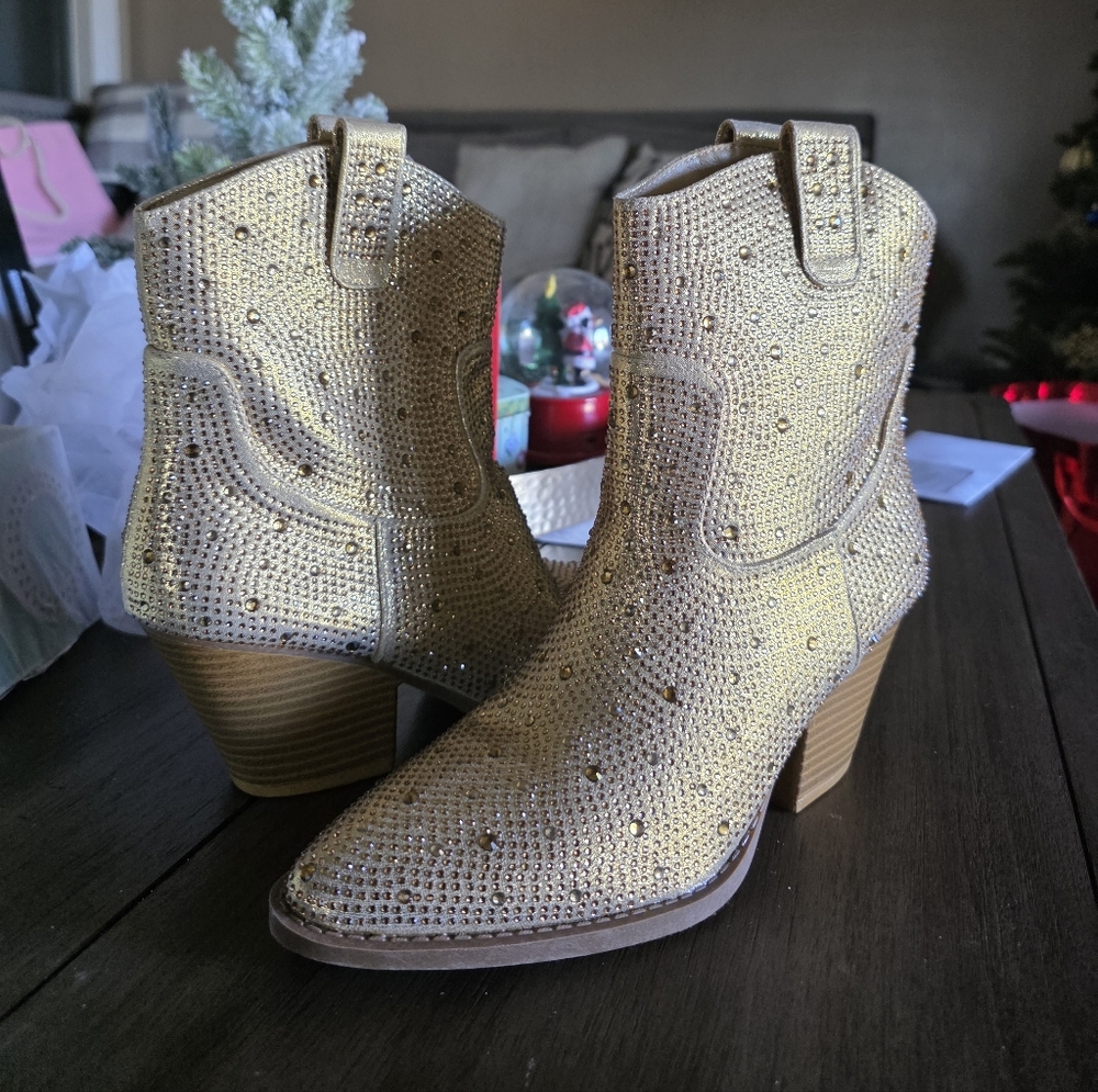 Forever Link Gold Rhinestone Ankle Booties